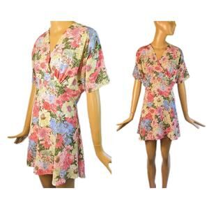 Vintage 1990s Coco California Rayon Floral Mini Dress Flirty 40s Style